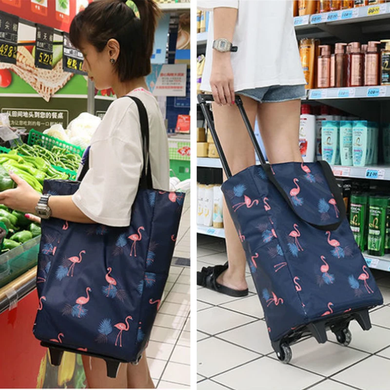 Food Storage On Wheels - Folding Shopping Bag Women's Big Pull