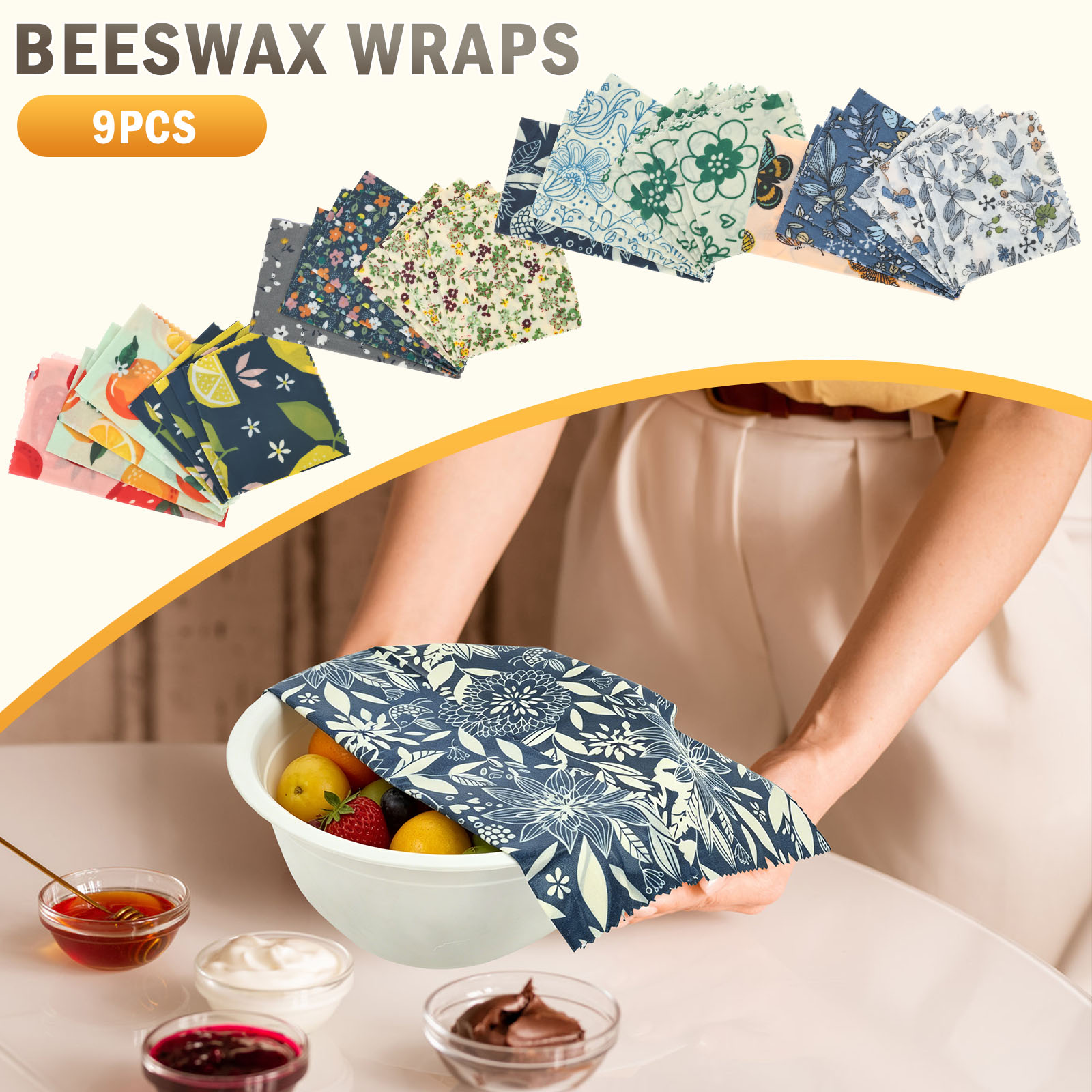 Beeswax Food Wrap - 9 Pcs Organic Beeswax Wrap Reusable