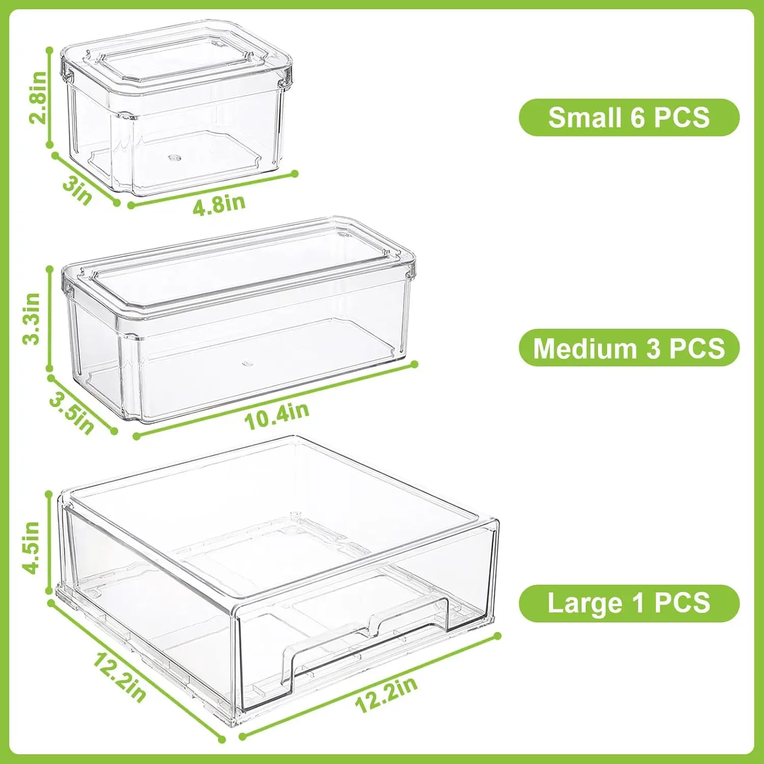 Food Storage Without Pantry - 10/14Pcs Clear Fridge Organizer Bins with