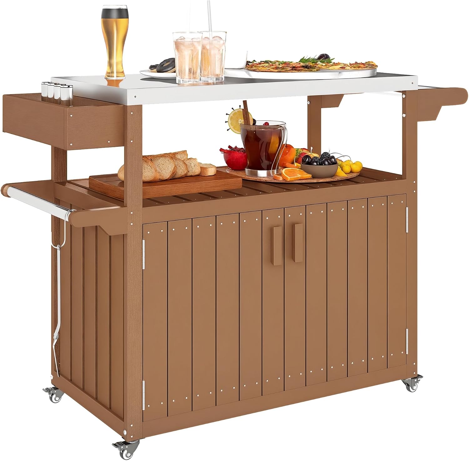 Food Storage On Wheels - Outdoor Bar Cart With Storage Cabinet,