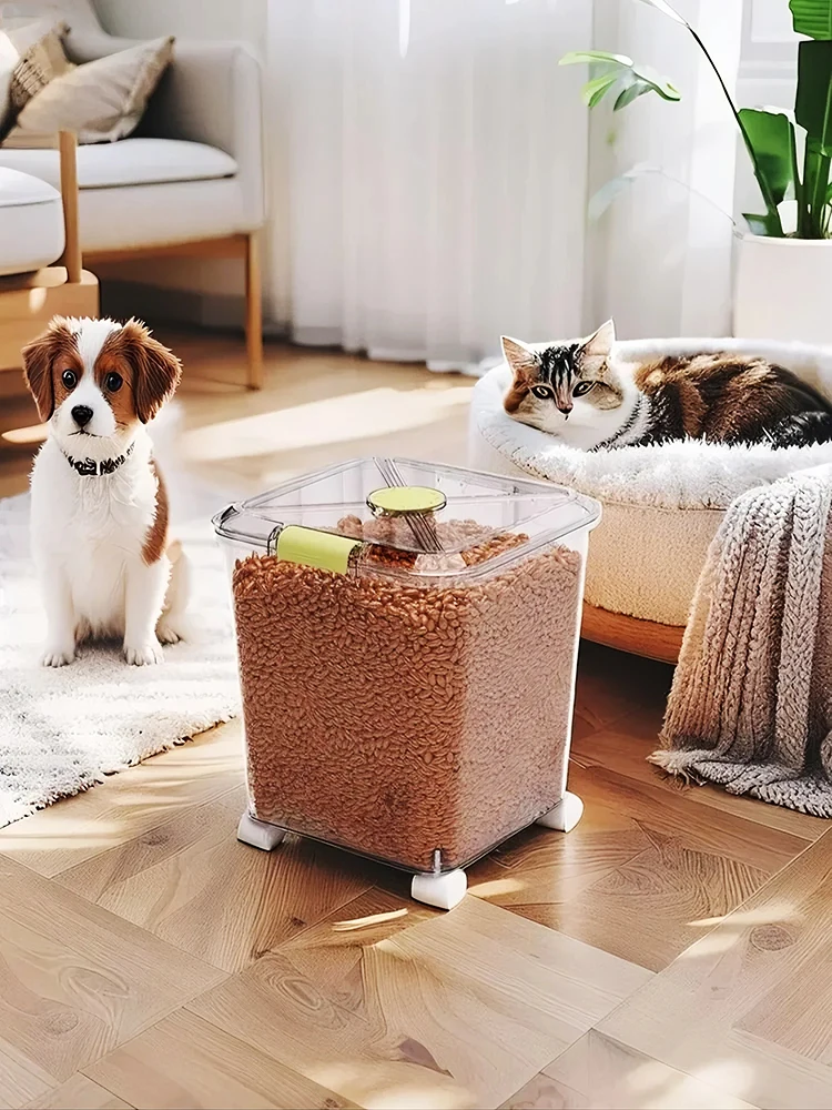 Food Storage On Wheels - Large Capacity Transparent Dog And Cat