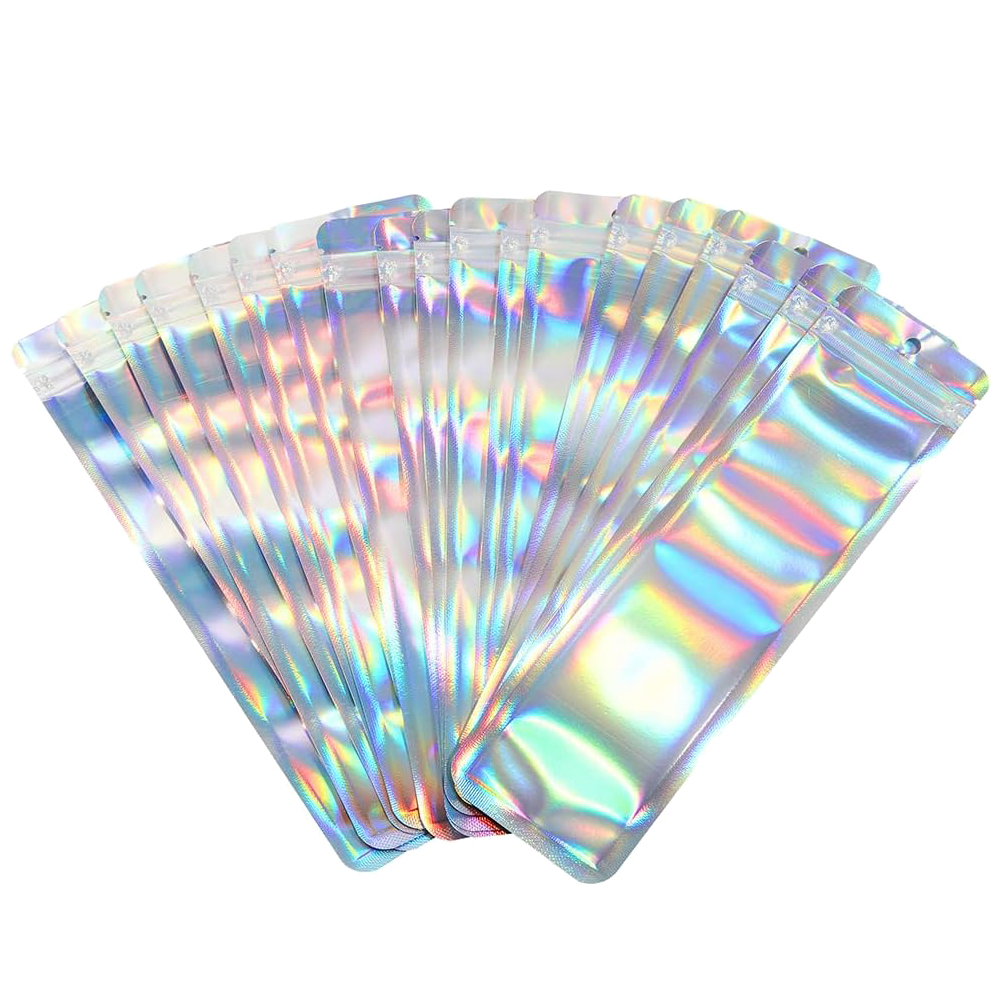 Food Storage Ziploc Bags - 50pcs Long Holographic Packaging Bags Ziplock