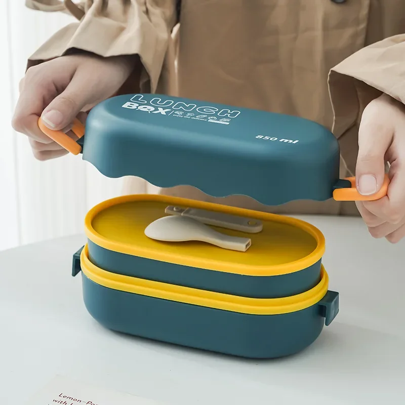 Food Storage With Scoop - 850ML Lunch Box Double-layer Plastic Compartment
