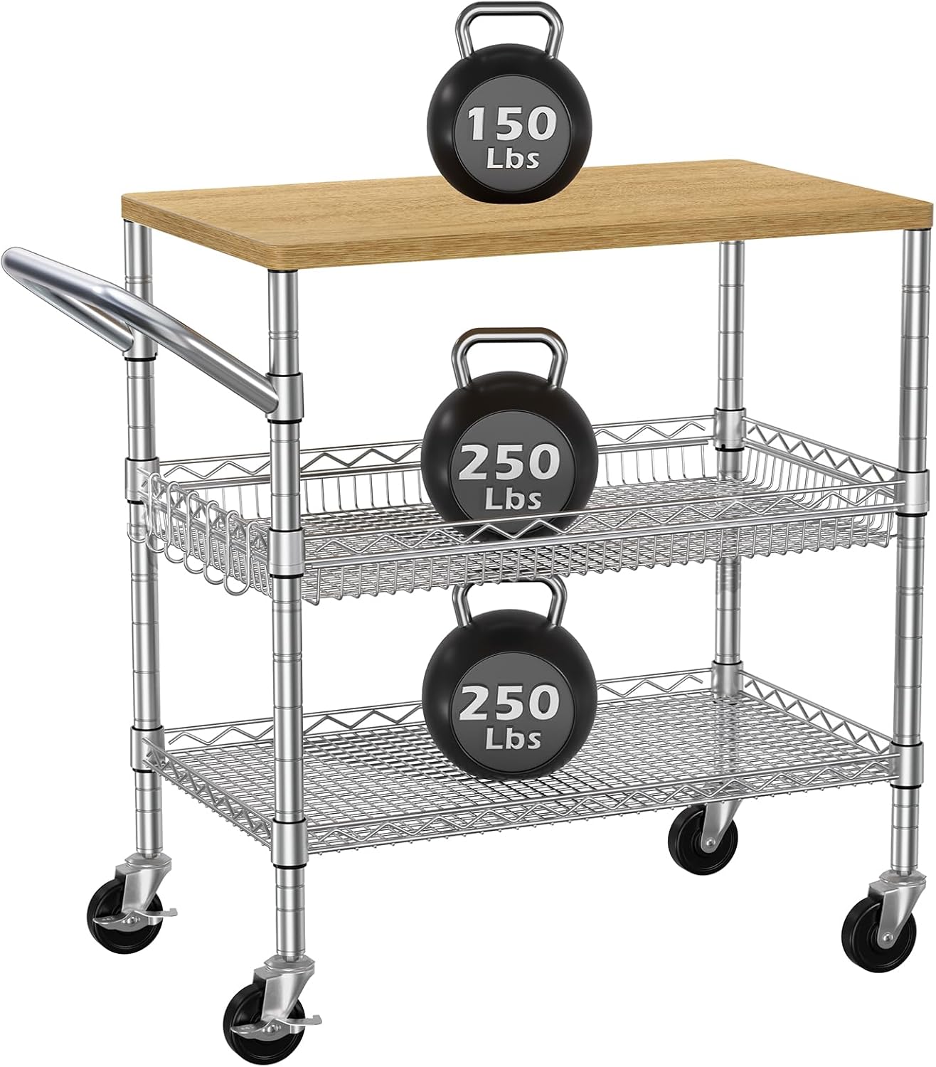 Food Storage On Wheels - Three Tier Rolling Kitchen Cart On
