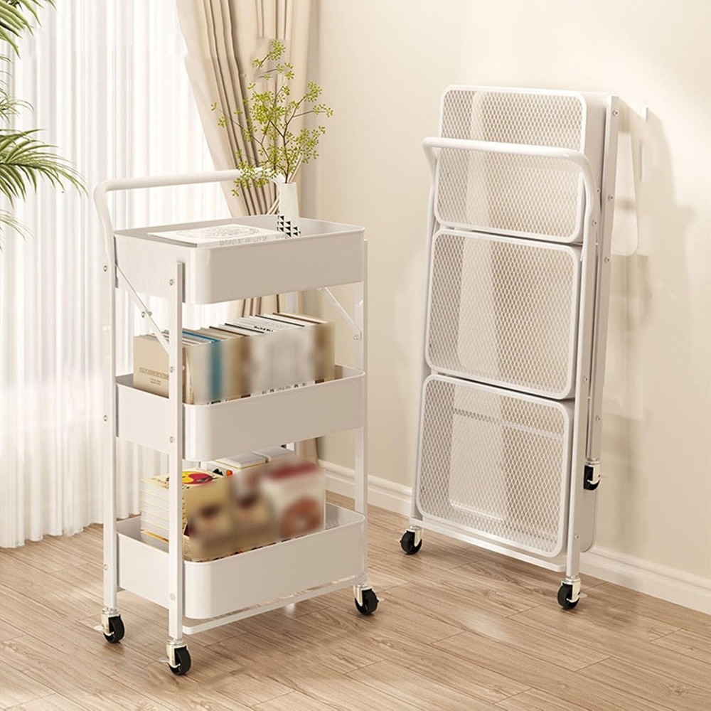 Food Storage On Wheels - 3-Tier Rolling Cart Metal Utility Cart