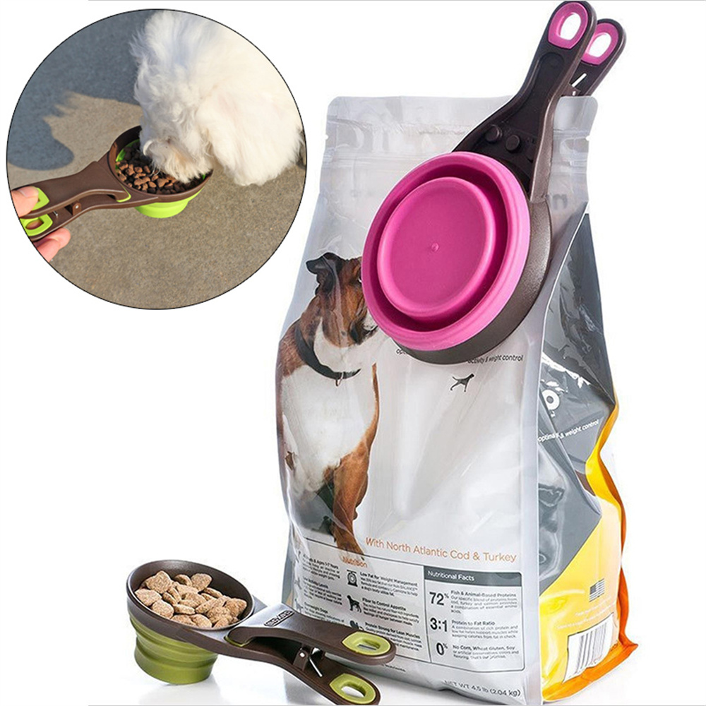Food Storage With Scoop - Portable Foldable Silicone Pet Food Scoop