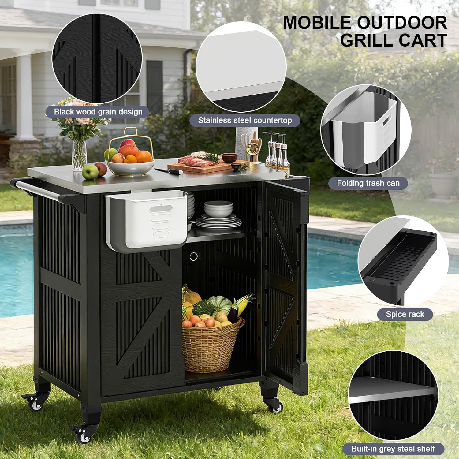 Outdoor Grill Cart With Storag - Food Storage On Wheels ulasan dan harga