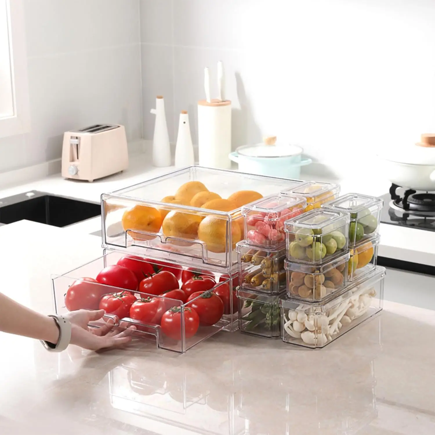 10/14Pcs Clear Fridge Organize - Food Storage Without Pantry ulasan dan harga