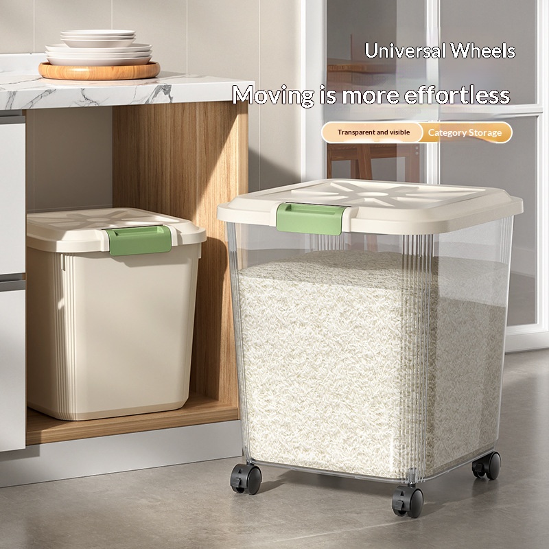 1pc Food-Grade Transparent Ric - Food Storage On Wheels ulasan dan harga