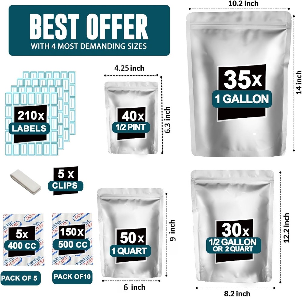 155 Mylar Bags with 155 Oxygen - Food Storage For Long Term ulasan dan harga
