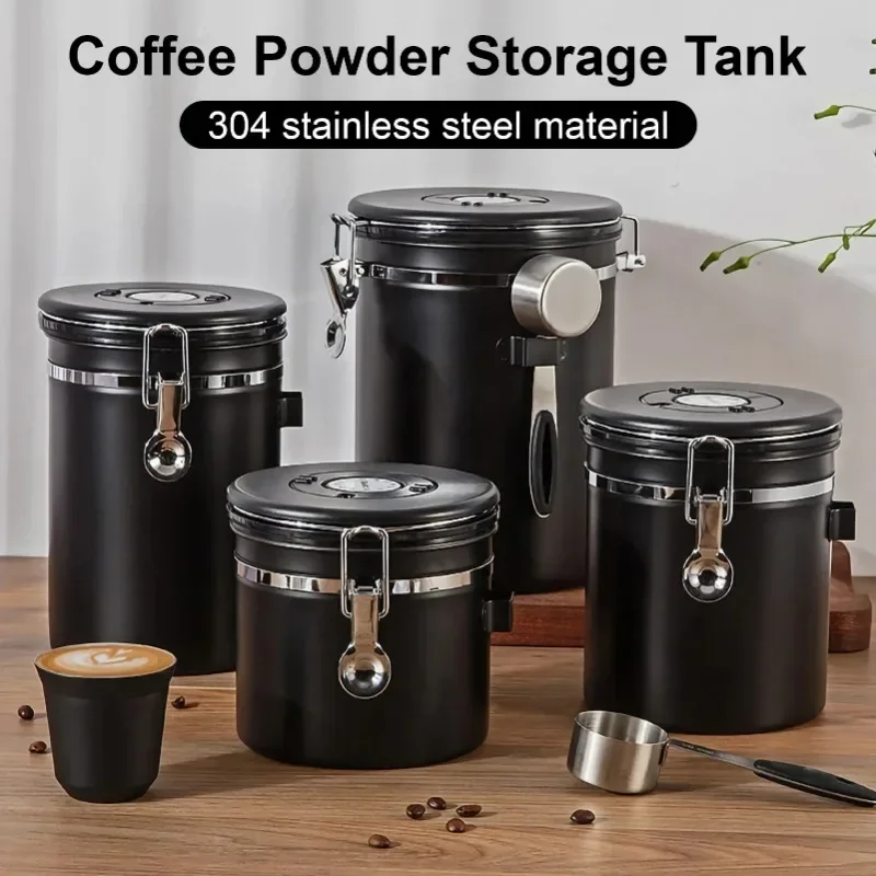 304 Stainless Steel Coffee Bea - Food Storage With Scoop ulasan dan harga