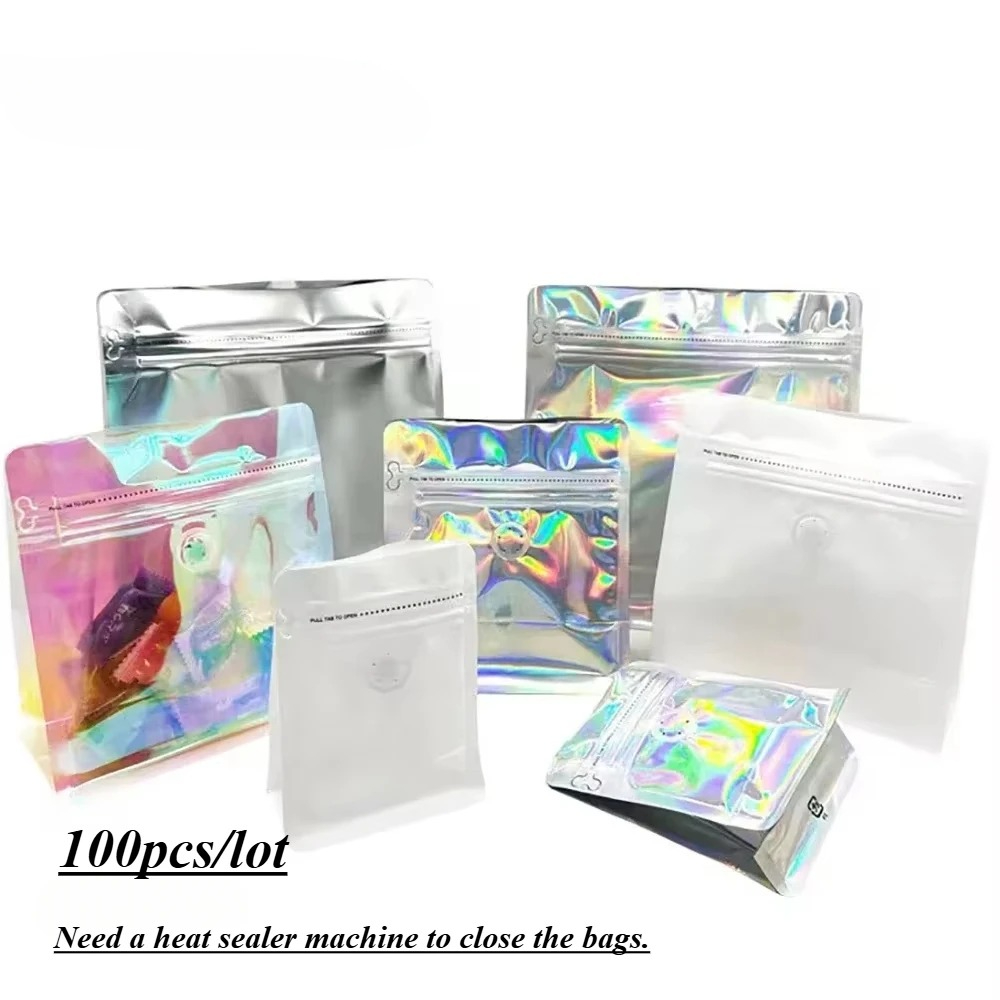 100pcs Pink Rainbow Laser Holo - Food Storage Ziploc Bags ulasan dan harga