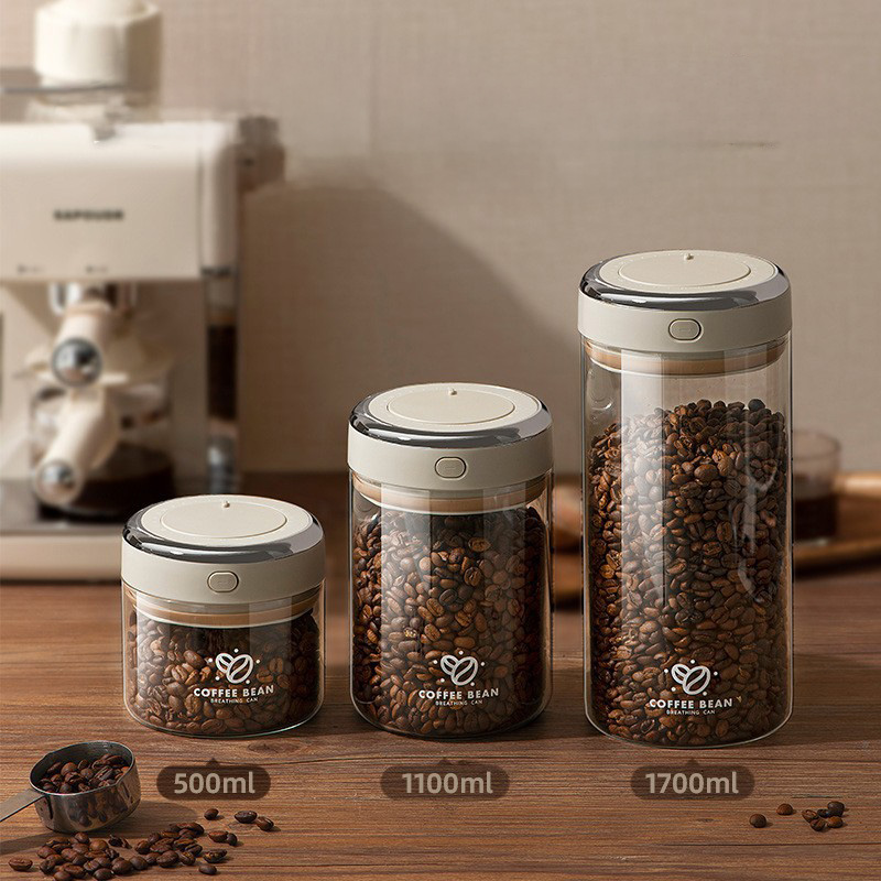 500/1100/1700ml Coffee Beans V - Food Storage Containers Glass ulasan dan harga