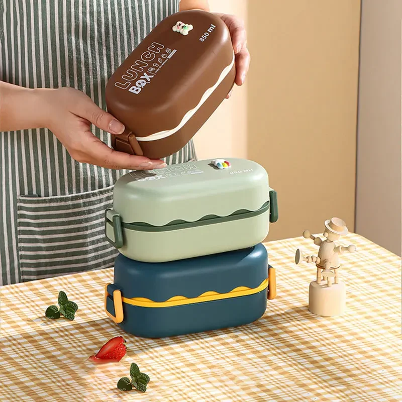 850ML Lunch Box Double-layer P - Food Storage With Scoop ulasan dan harga
