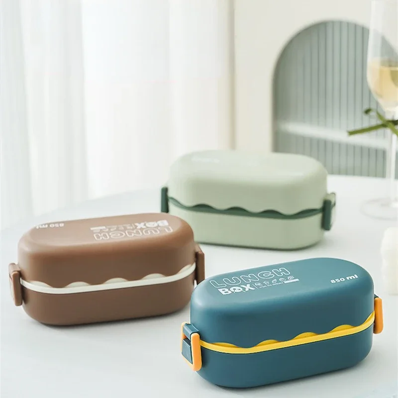850ML Lunch Box Double-layer P - Food Storage With Scoop ulasan dan harga