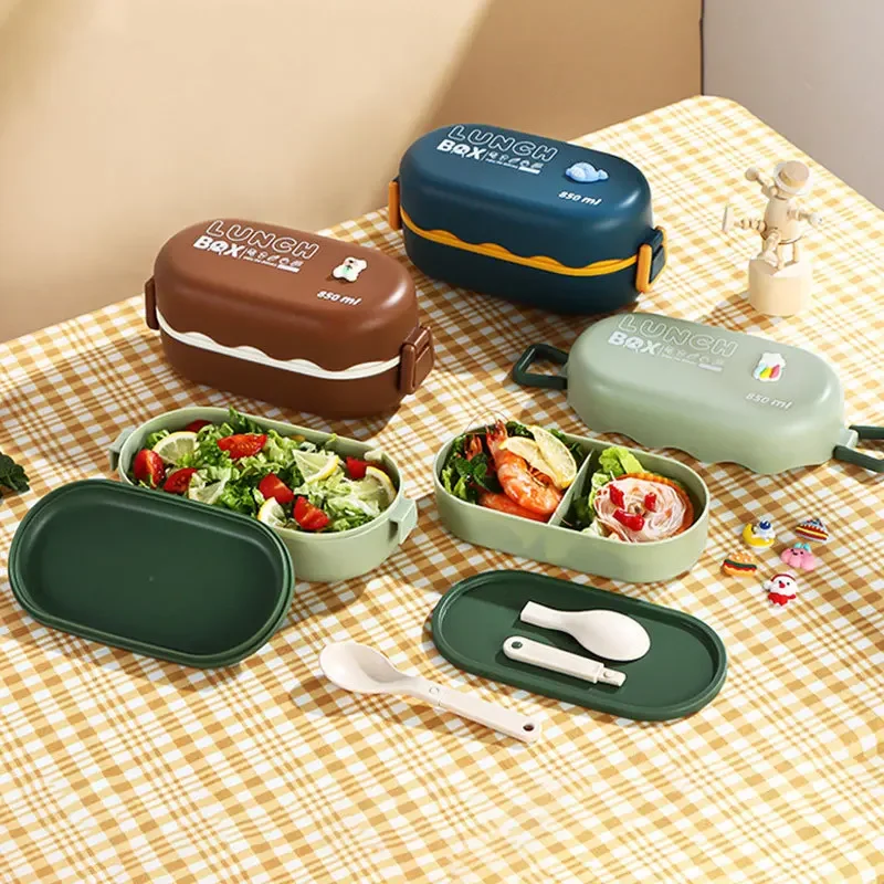 850ML Lunch Box Double-layer P - Food Storage With Scoop ulasan dan harga