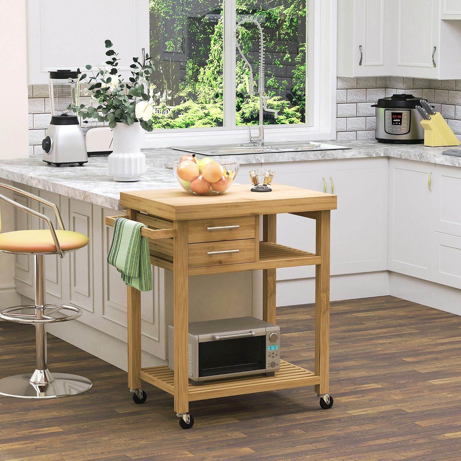 Bamboo Kitchen Island Cart On  - Food Storage On Wheels ulasan dan harga