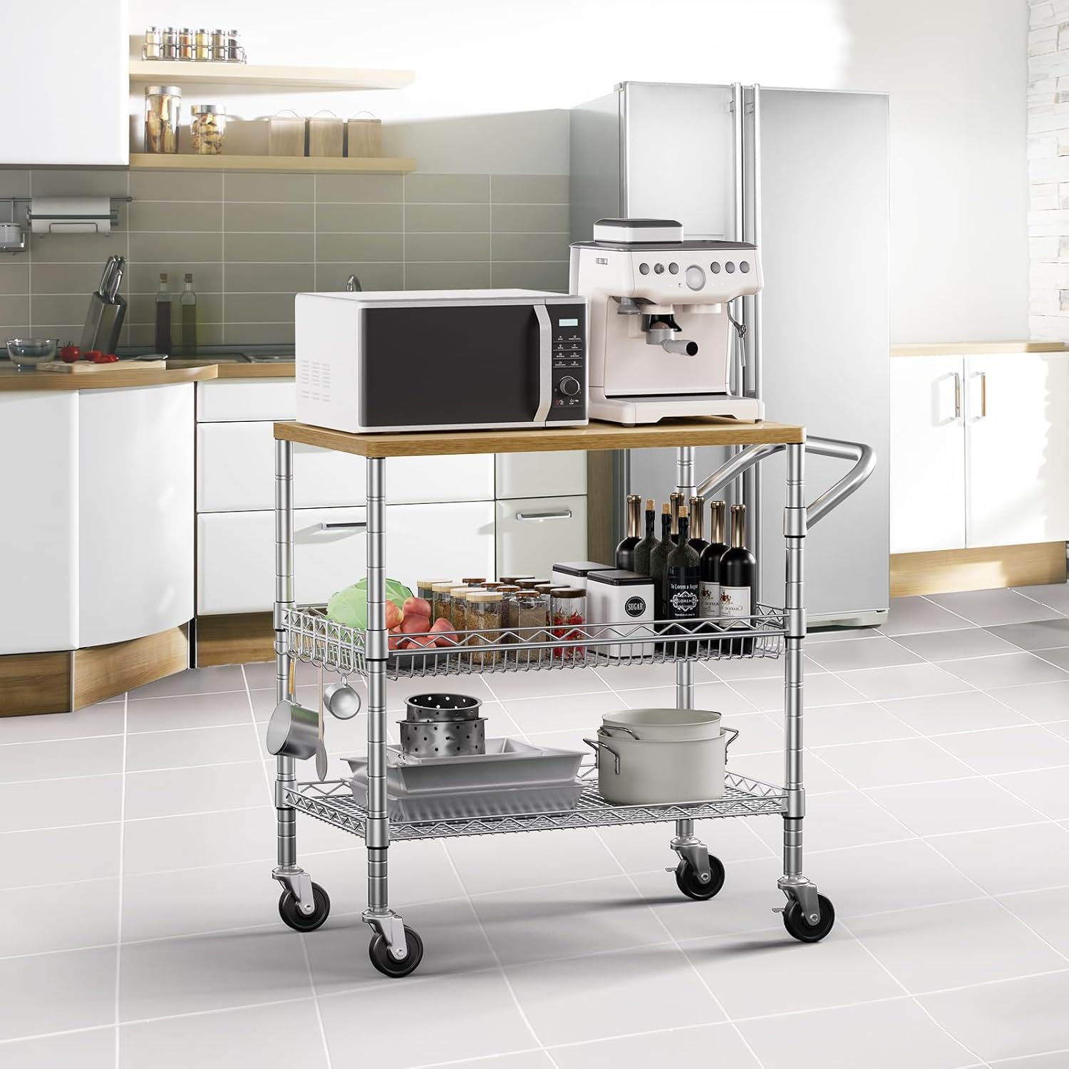 Three Tier Rolling Kitchen Car - Food Storage On Wheels ulasan dan harga
