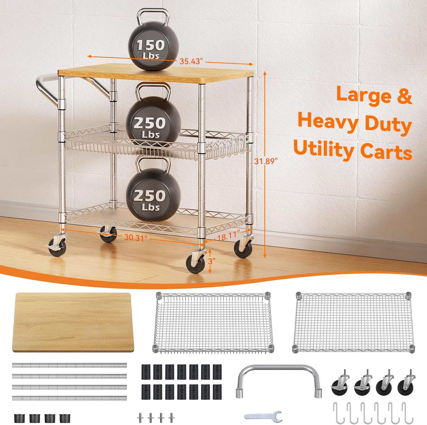 Three Tier Rolling Kitchen Car - Food Storage On Wheels ulasan dan harga