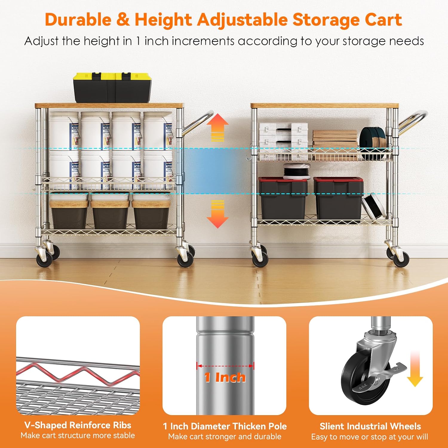 Three Tier Rolling Kitchen Car - Food Storage On Wheels ulasan dan harga