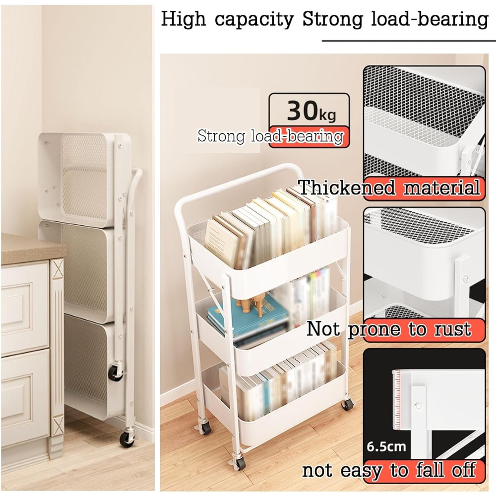 3-Tier Rolling Cart Metal Util - Food Storage On Wheels ulasan dan harga