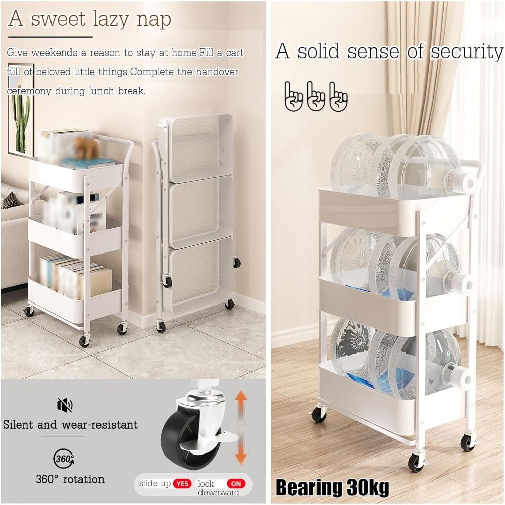 3-Tier Rolling Cart Metal Util - Food Storage On Wheels ulasan dan harga
