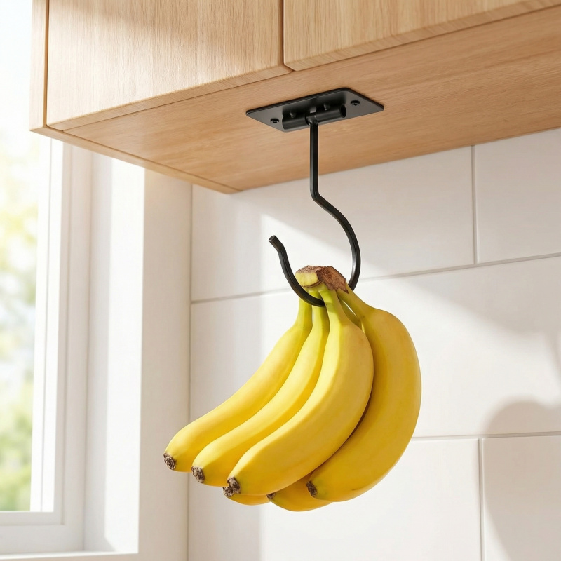 Black Metal Self-Adhesive Bana - Food Storage Rack ulasan dan harga