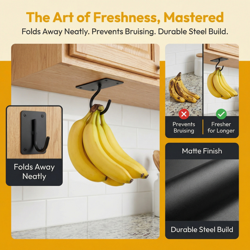 Black Metal Self-Adhesive Bana - Food Storage Rack ulasan dan harga