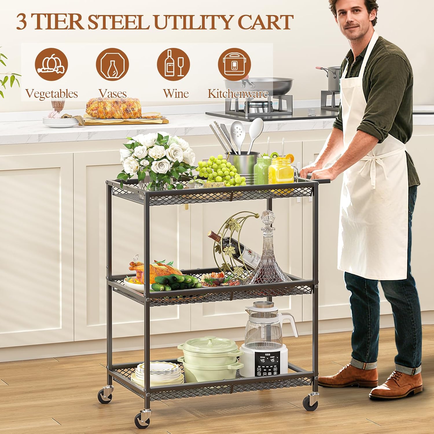 3-Tier Heavy Duty Rolling Util - Food Storage On Wheels ulasan dan harga